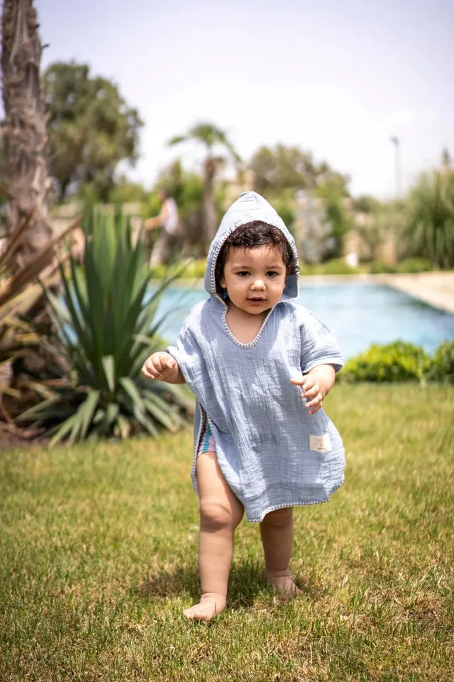 Miela Kids Poncho Mussola accappatoio mare azzurro 2-4 anni
