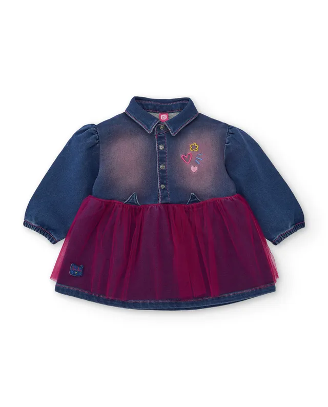 TucTuc Vestiti vestito bambina denim tulle blu ricamo