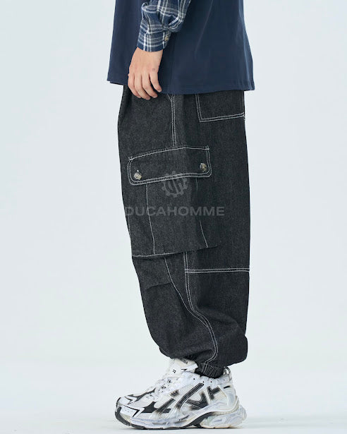 Sottosopra Duca Homme AN838305P jeans baggy cargo nero taglia L