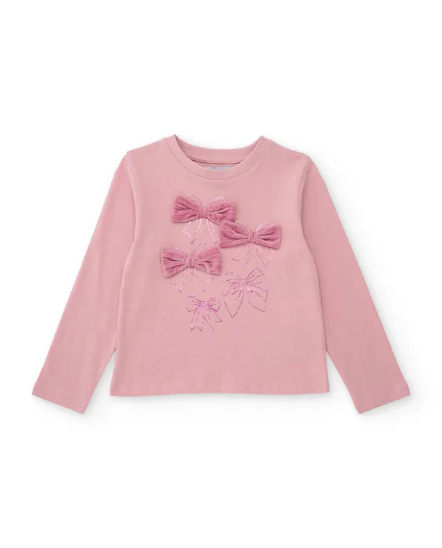 TucTuc Magliette maglietta bambina rosa fiocchi maniche lunghe 8A