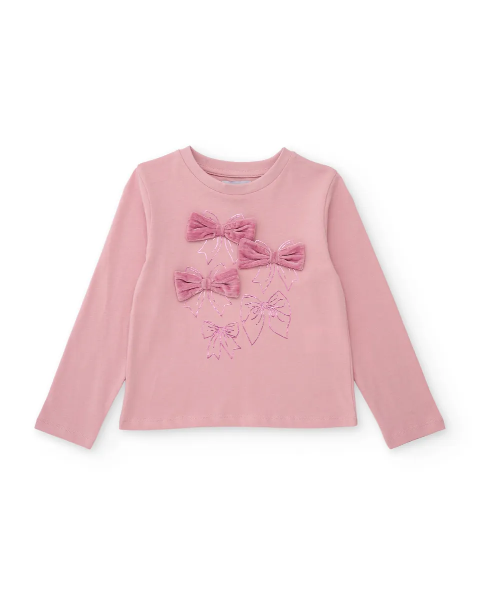 TucTuc Magliette maglietta bambina rosa fiocchi maniche lunghe 8A