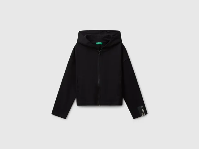 United Colors of Benetton Felpa Cappuccio Zip Cotone Patch Polso