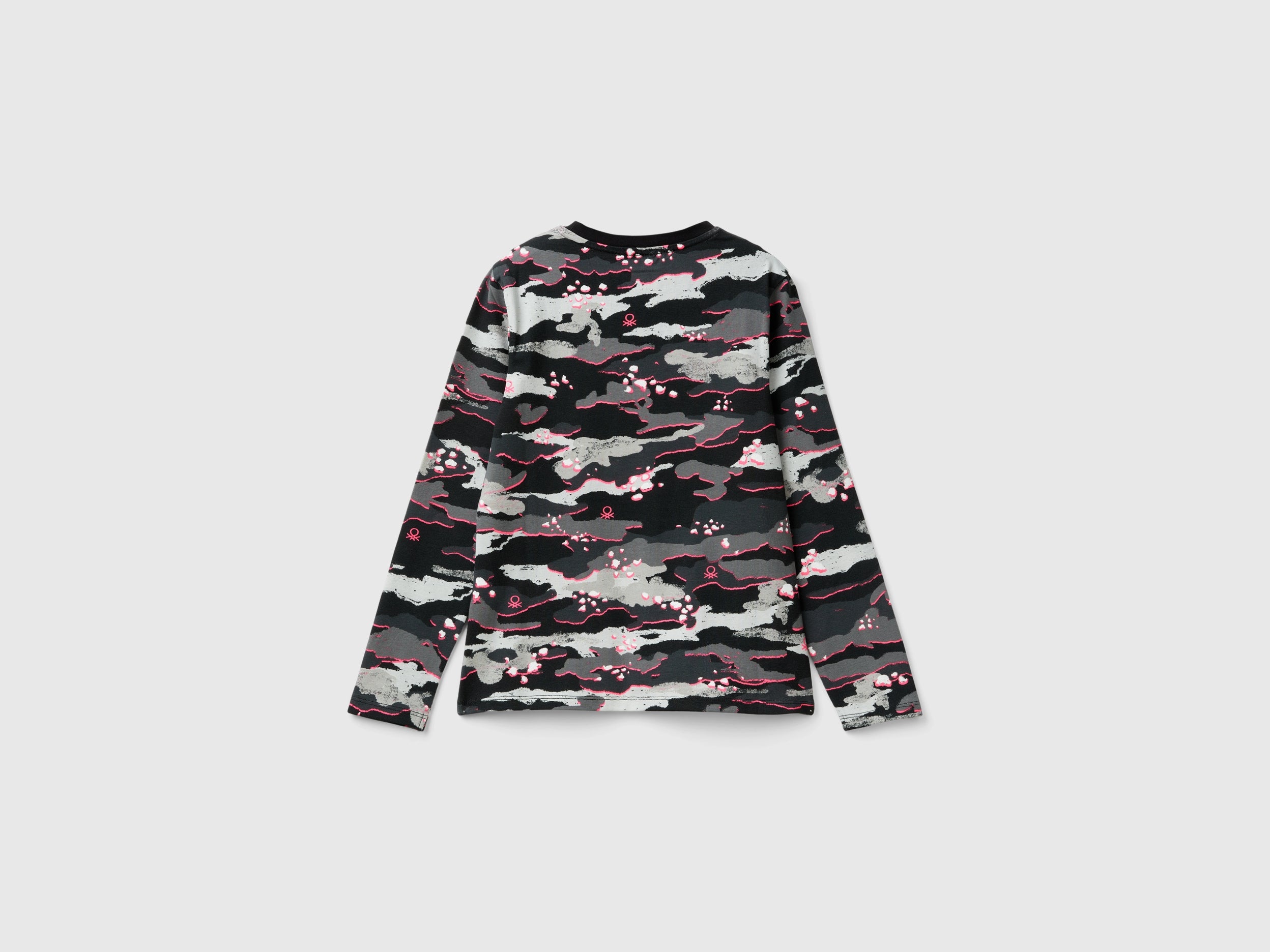 Benetton Camouflage Maglietta Manica Lunga Cotone Elasticizzato
