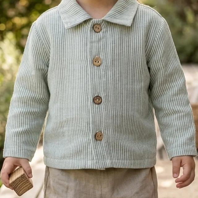 Petite Citrouille Antonin camicia neonato cotone verde righe