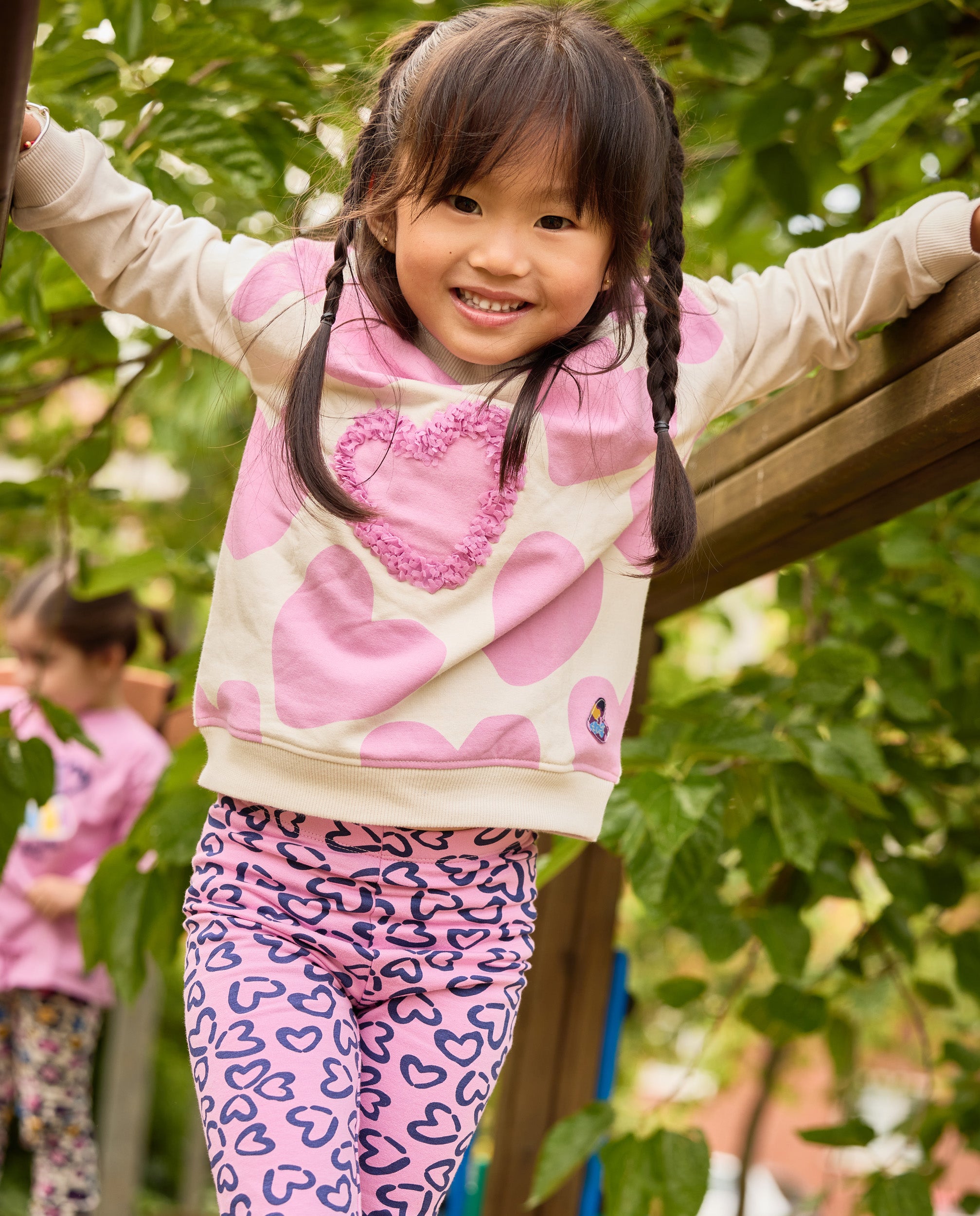 TucTuc Completi felpa e leggings bambina rosa cuori crema