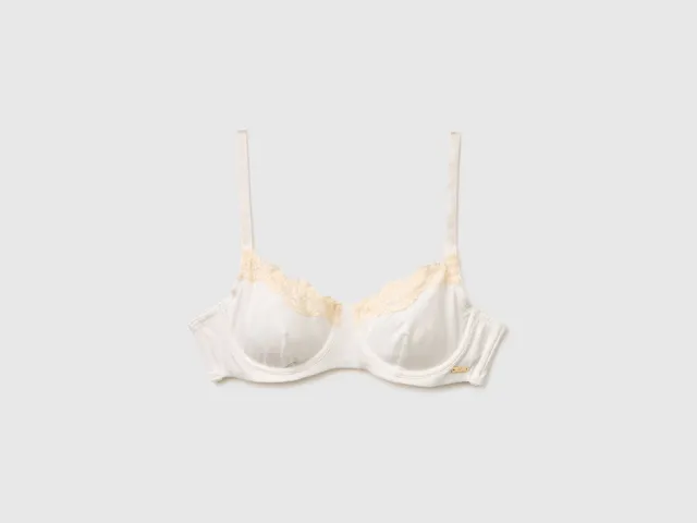 Benetton Silk Blend Bra Reggiseno Pizzo Coppa C 3C Seta