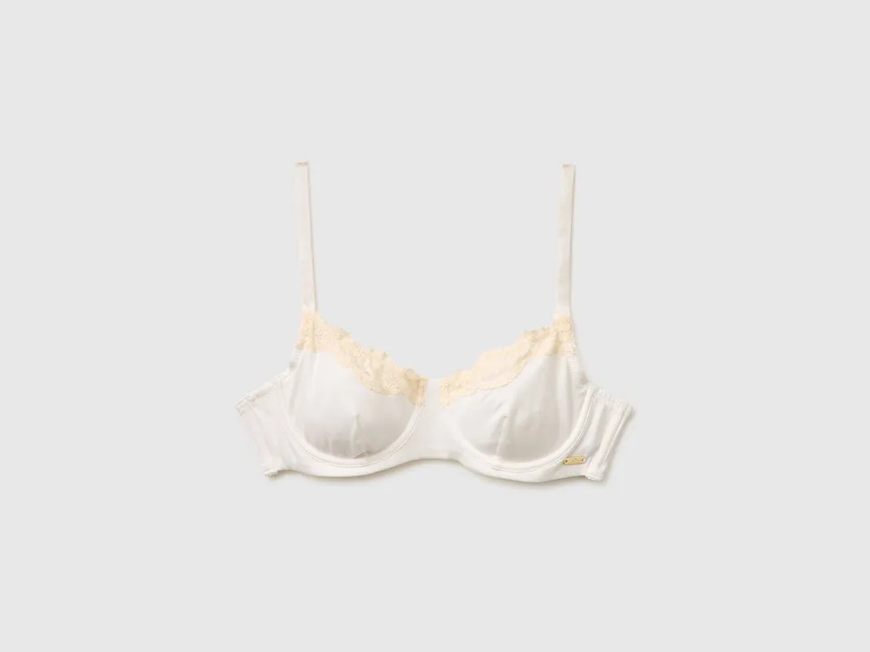 Benetton Silk Blend Bra Reggiseno Pizzo Coppa C 3C Seta