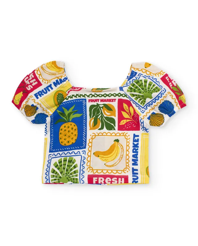 TucTuc Camicette Blusa Bimba Beige Stampa Frutta Sbuffo