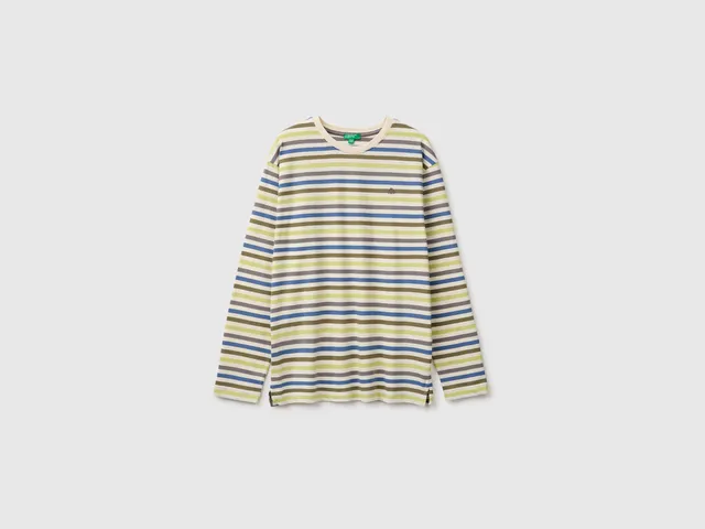 United Colors of Benetton T-shirt Rigata Cotone Biologico Manica Lunga L