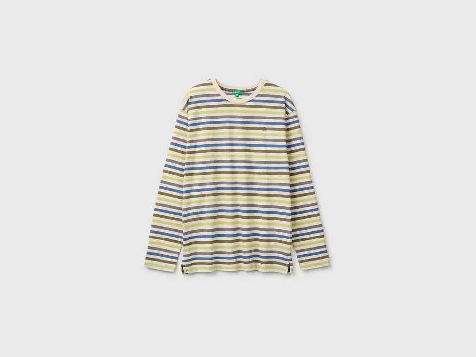 United Colors of Benetton T-shirt Rigata Cotone Biologico Manica Lunga L