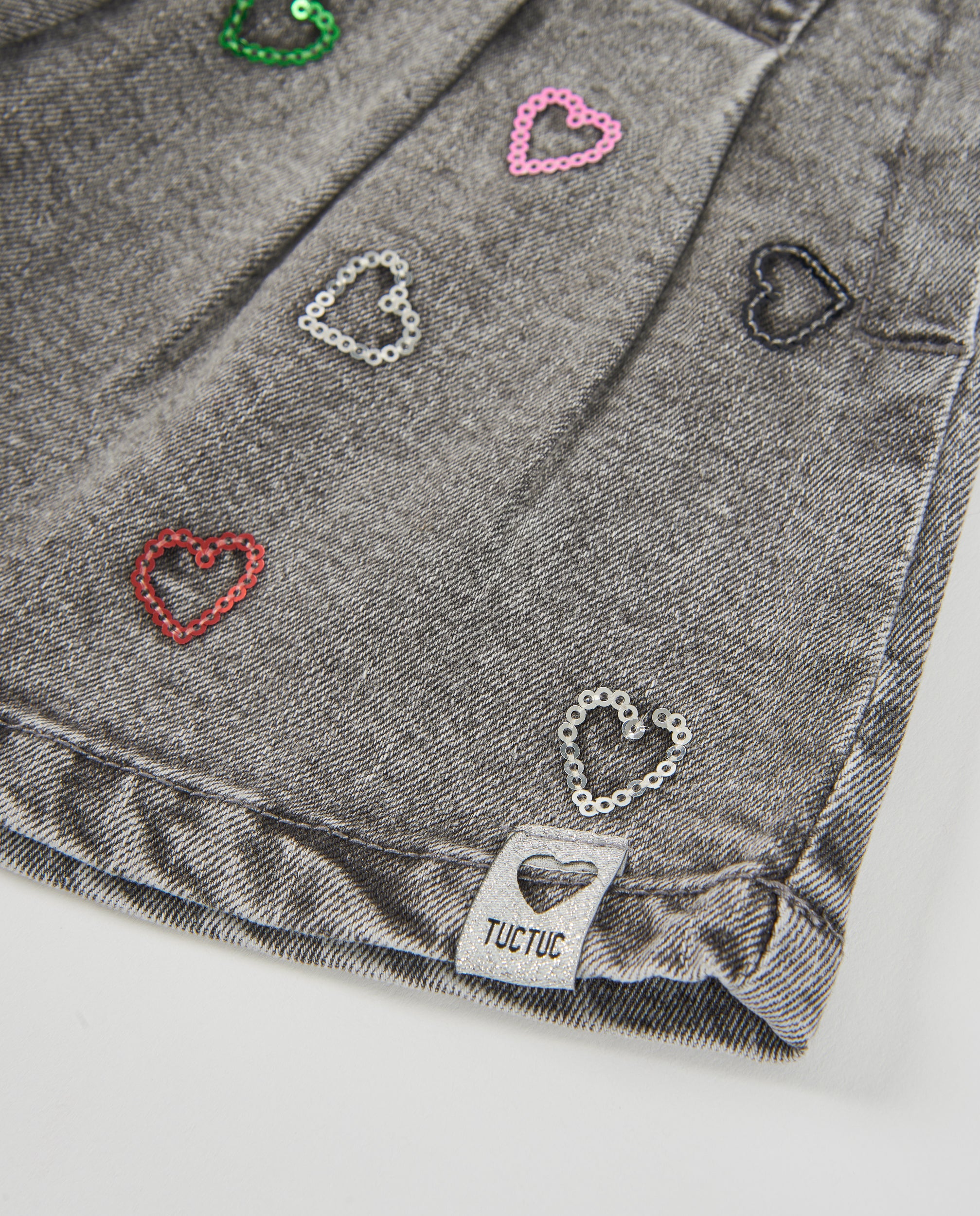 TucTuc Gonne Denim Bambina Grigio Chiaro Ricamo Cuori