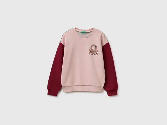 Benetton Felpa Girocollo Cotone Logo Glitter Leggera
