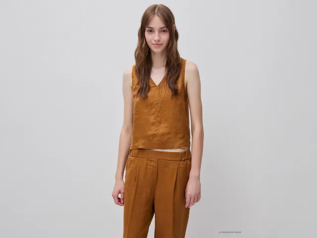 Benetton Tops top lino scollo V M 100% lino