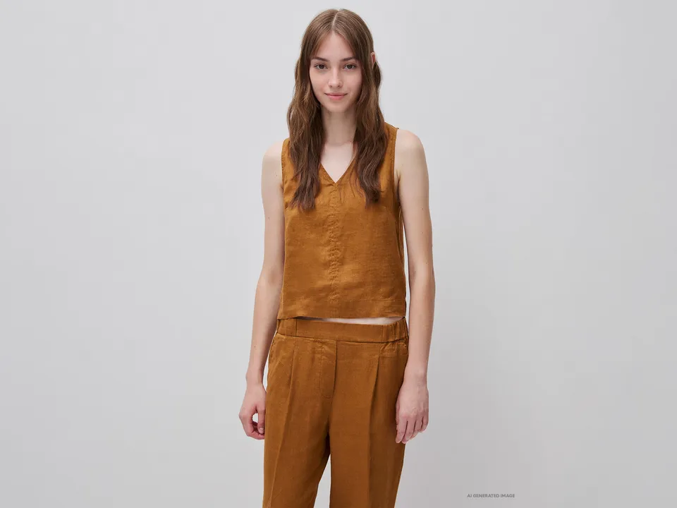 Benetton Tops top lino scollo V M 100% lino