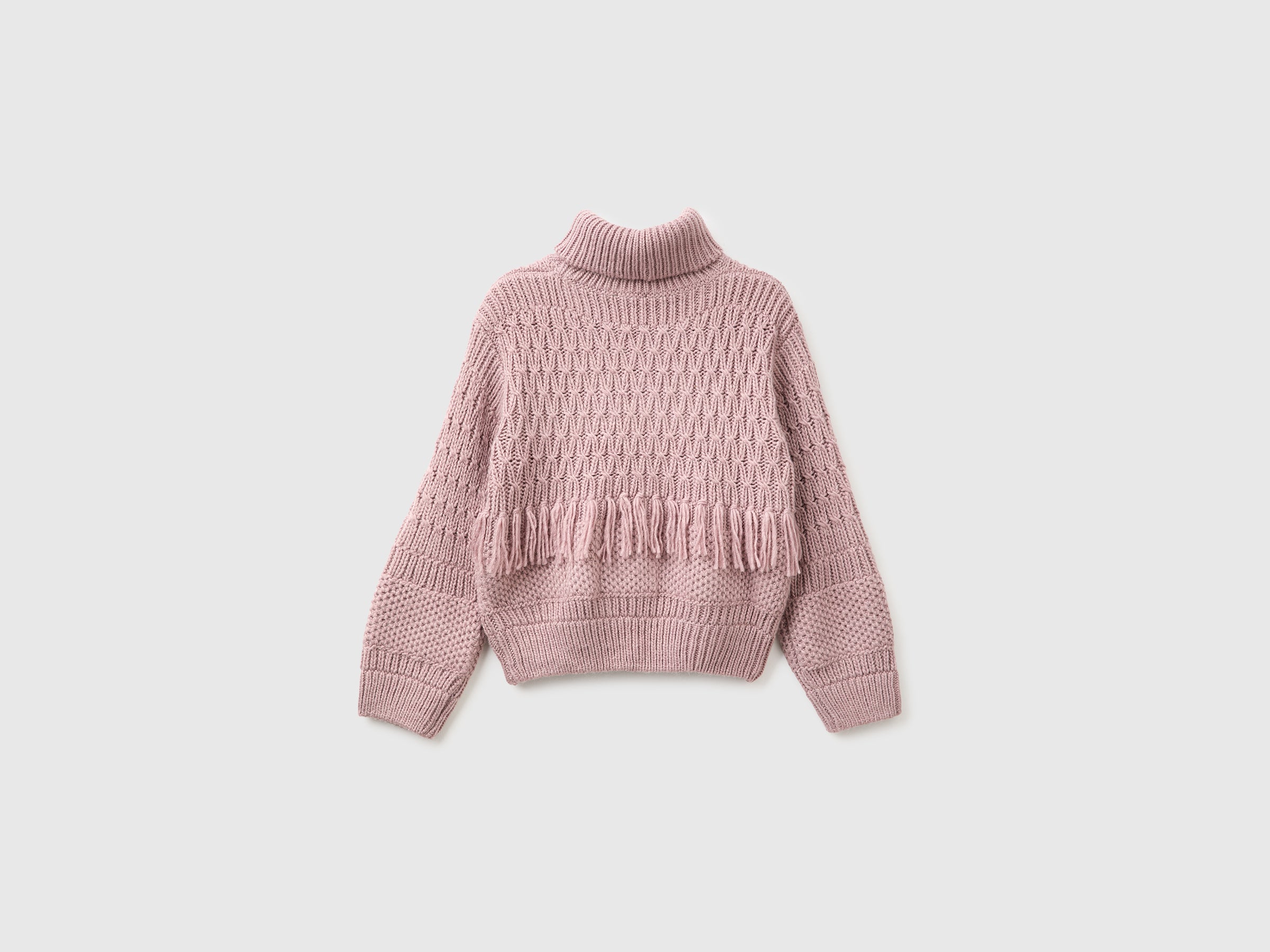 Benetton Fringed maglione lana collo alto con frange