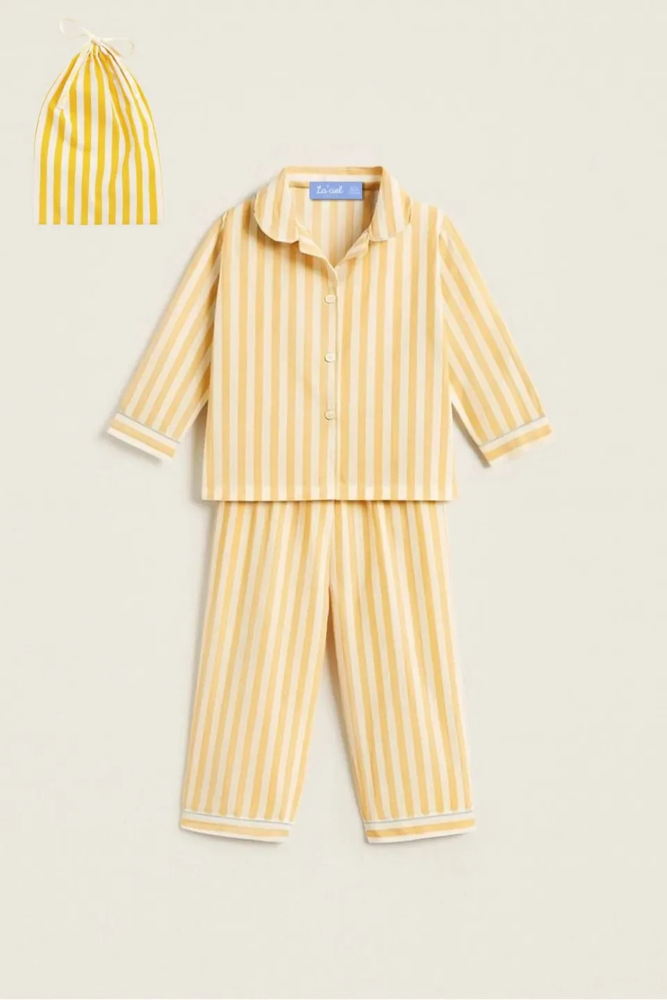Pigiama bambino cotone righe gialle con sacchetto