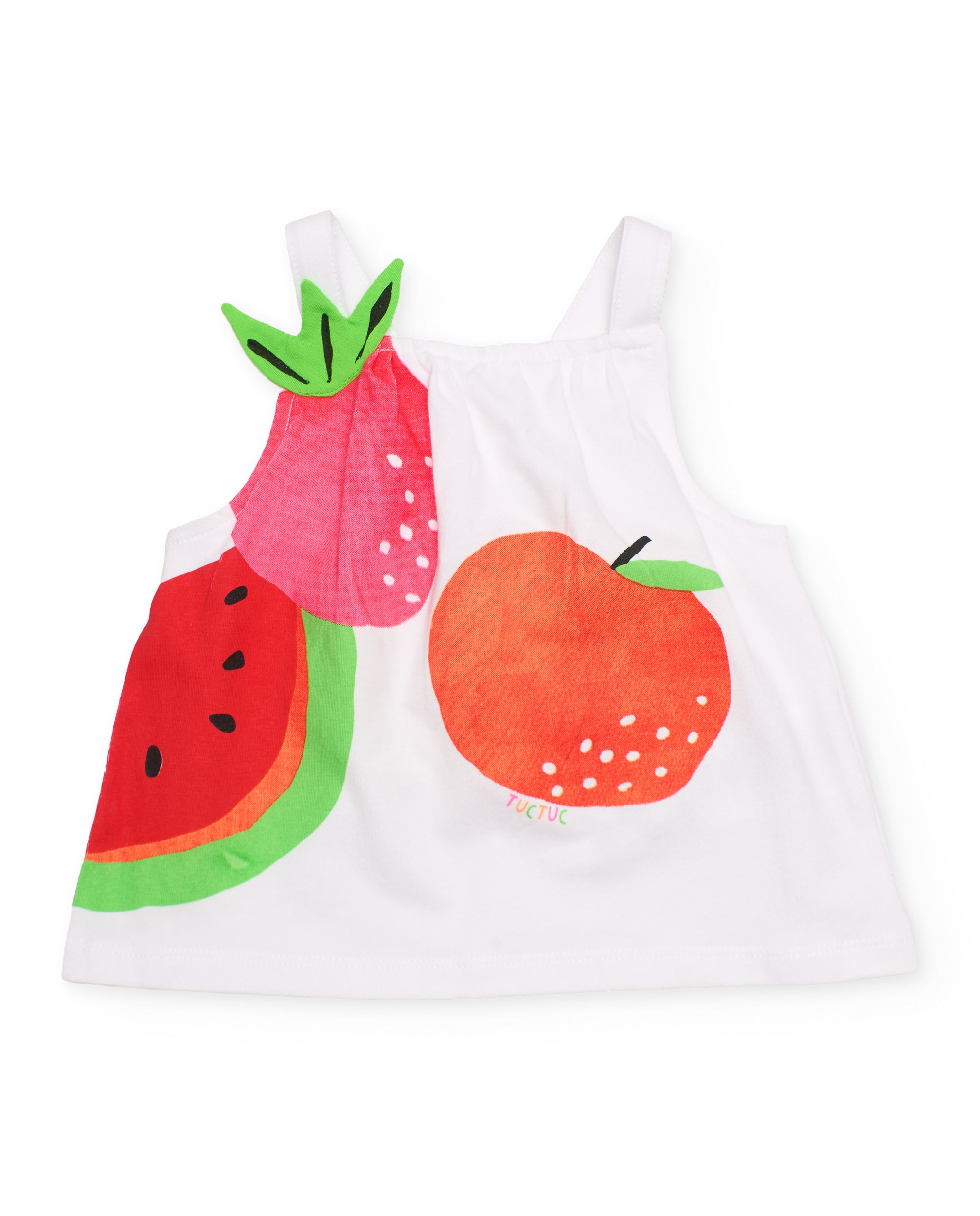 TucTuc Magliette bimba bianco frutta spalline foglie
