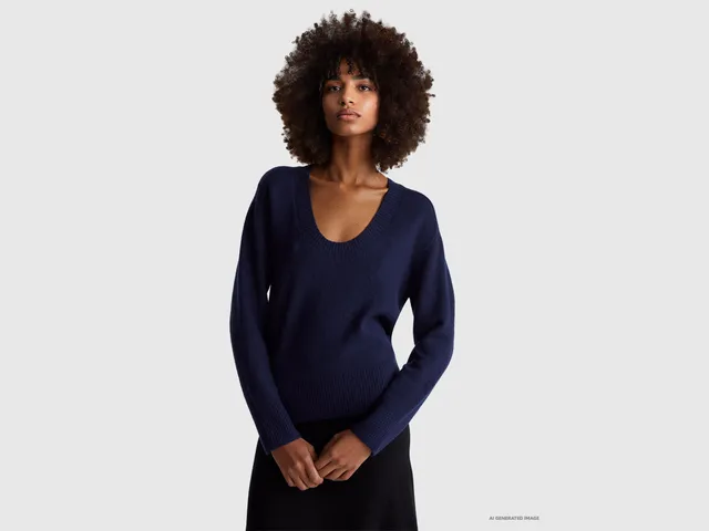 United Colors of Benetton maglione oversize lana scollo V M