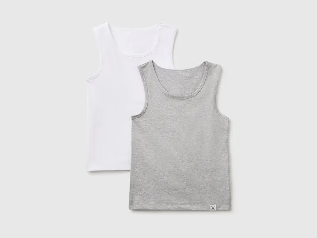 Benetton Set 2 canotte cotone bambina bianco grigio 5-6