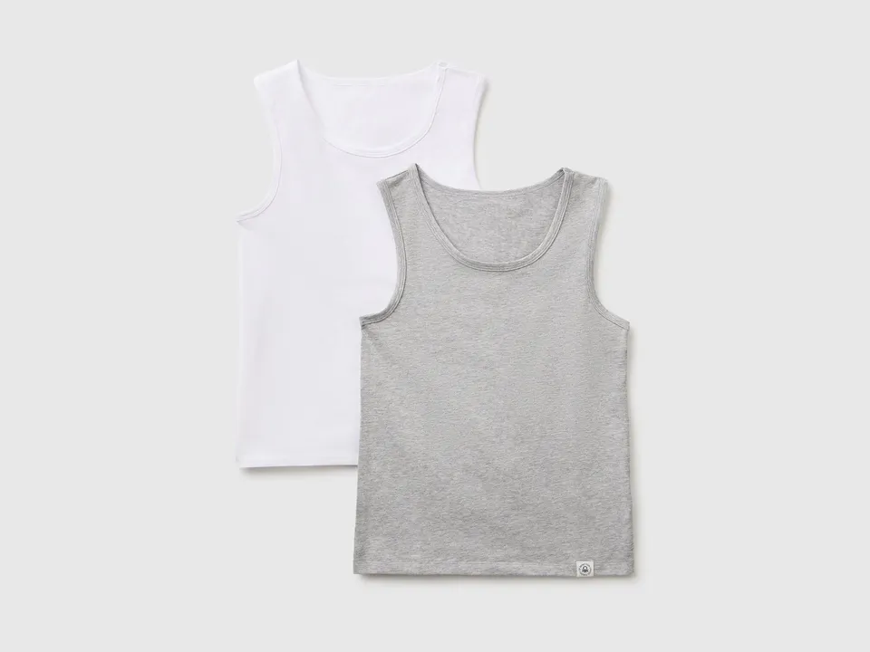 Benetton Set 2 canotte cotone bambina bianco grigio 5-6