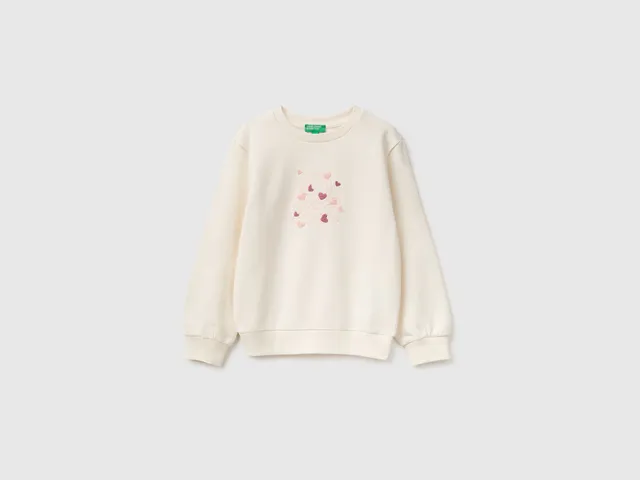 Benetton Sweatshirts Felpa girocollo ricamo cotone bimbo