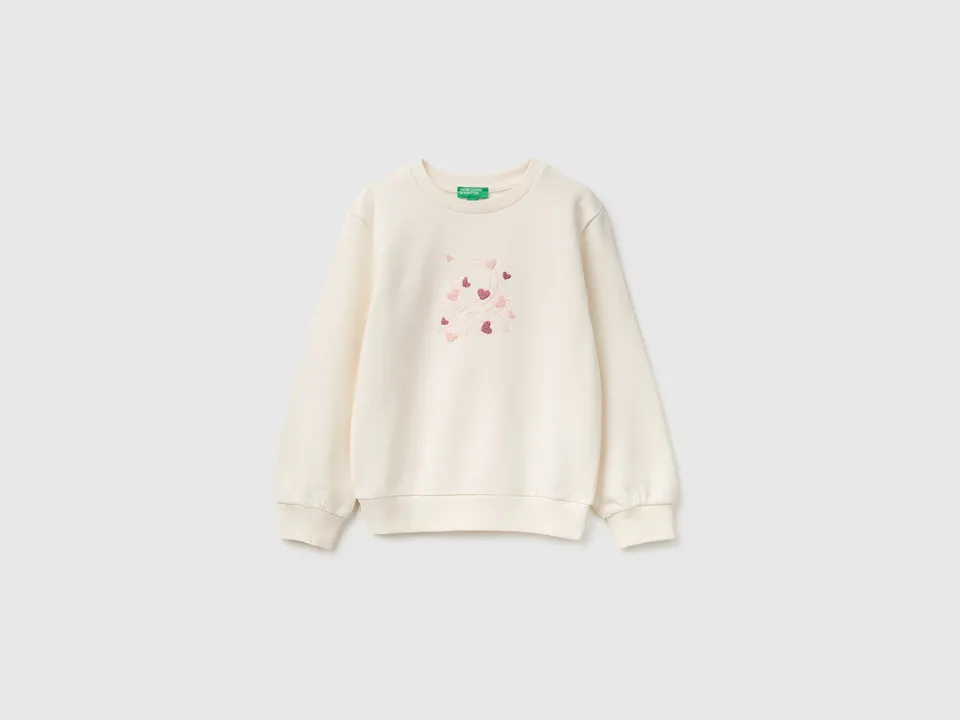 Benetton Sweatshirts Felpa girocollo ricamo cotone bimbo
