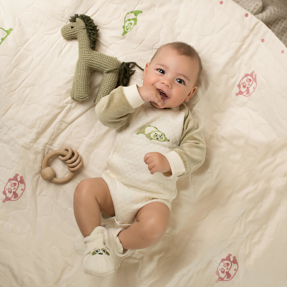 Pamboo set neonato 3 pezzi cotone bio panna body pantaloni
