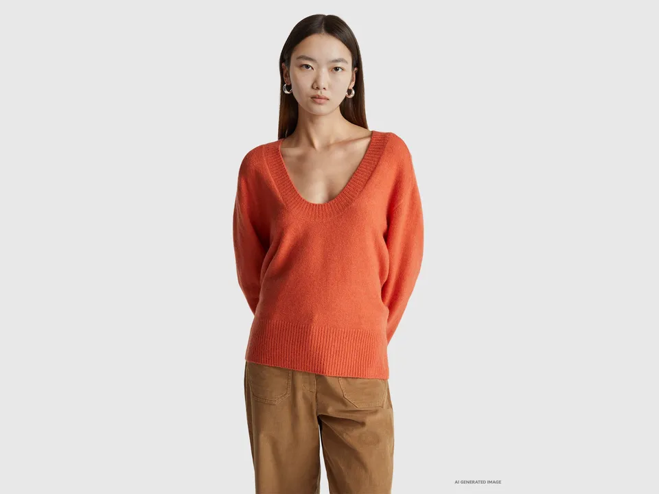 Benetton Oversize maglione caldo lana scollo V S