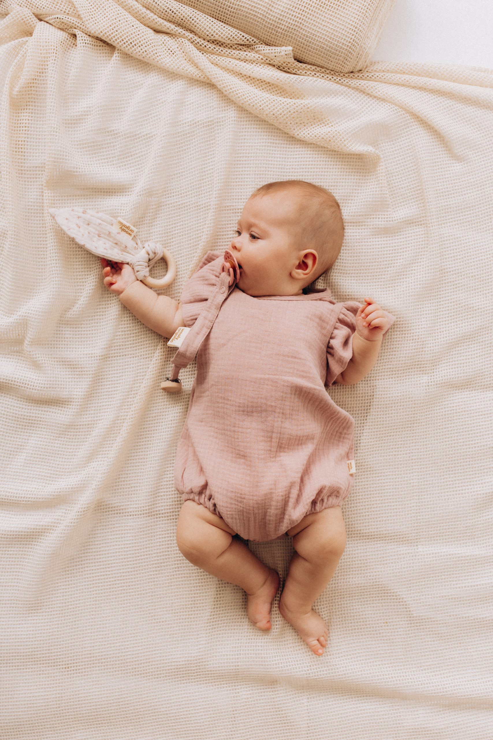 Woolly Organic Muslin Romper pagliaccetto neonato cotone bio