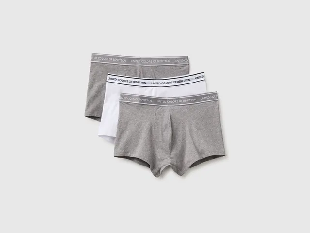 United Colors of Benetton Boxer Cotone Stretch Elastico Logo 3 Pezzi