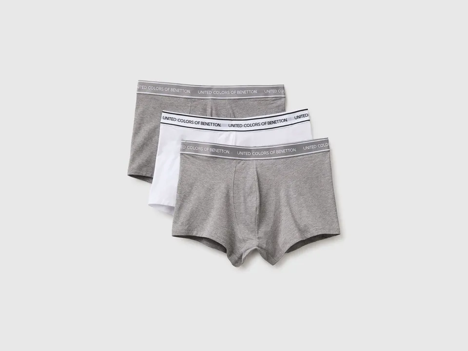 United Colors of Benetton Boxer Cotone Stretch Elastico Logo 3 Pezzi