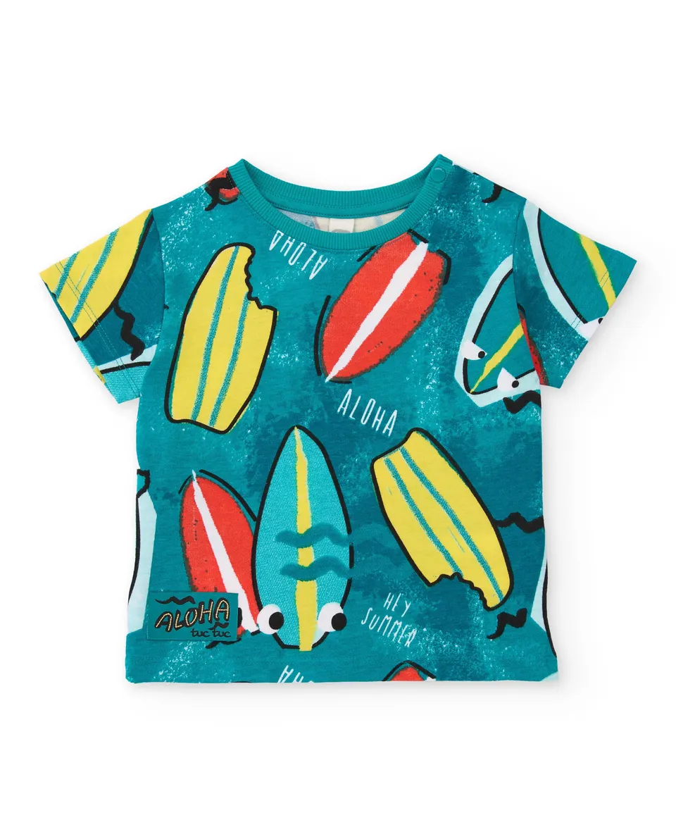 TucTuc Magliette T-shirt bambino cotone surf turchese