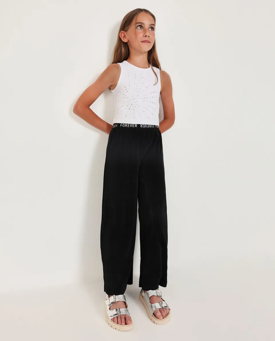 TucTuc Pantaloni Bambina Nero Maglia Coste Gamba Larga