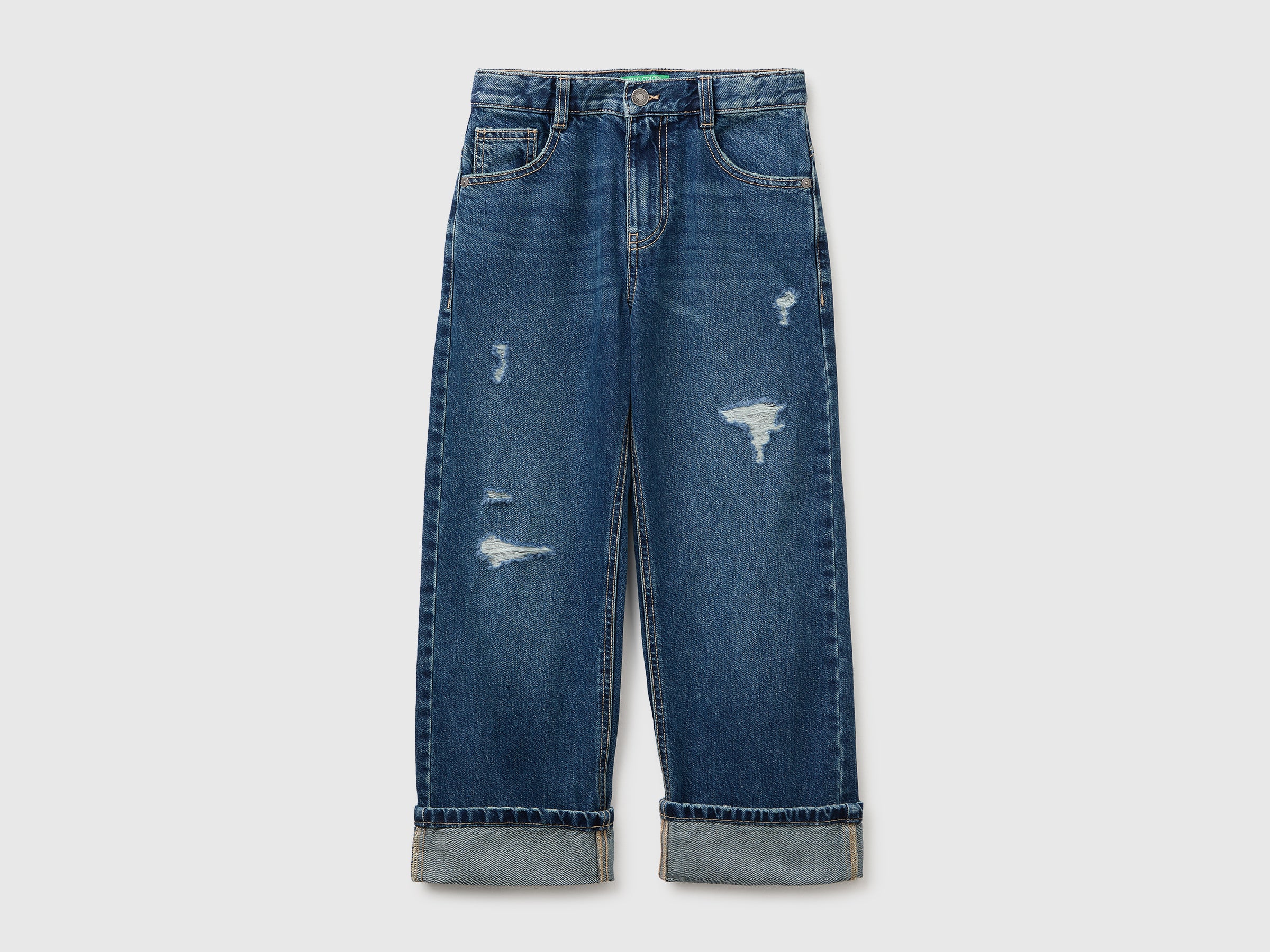 Benetton Jeans dritti strappati cotone 5 tasche