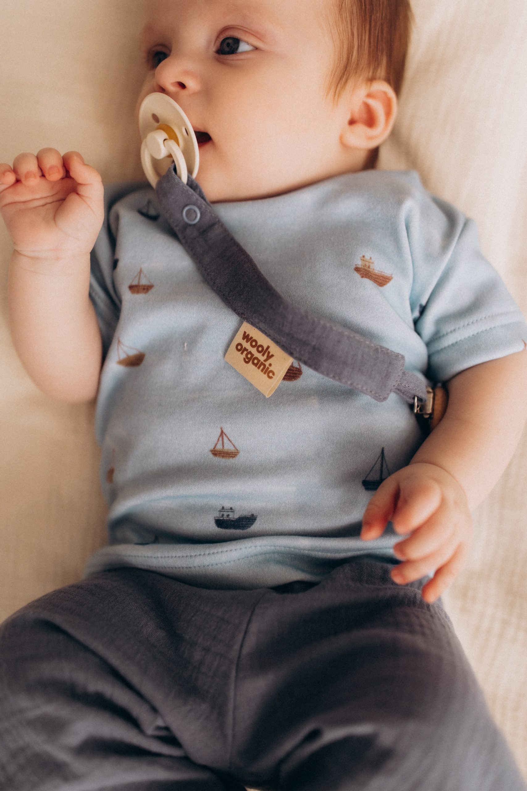 Woolly Organic Pacifier Clip portaciuccio neonato mussola bio
