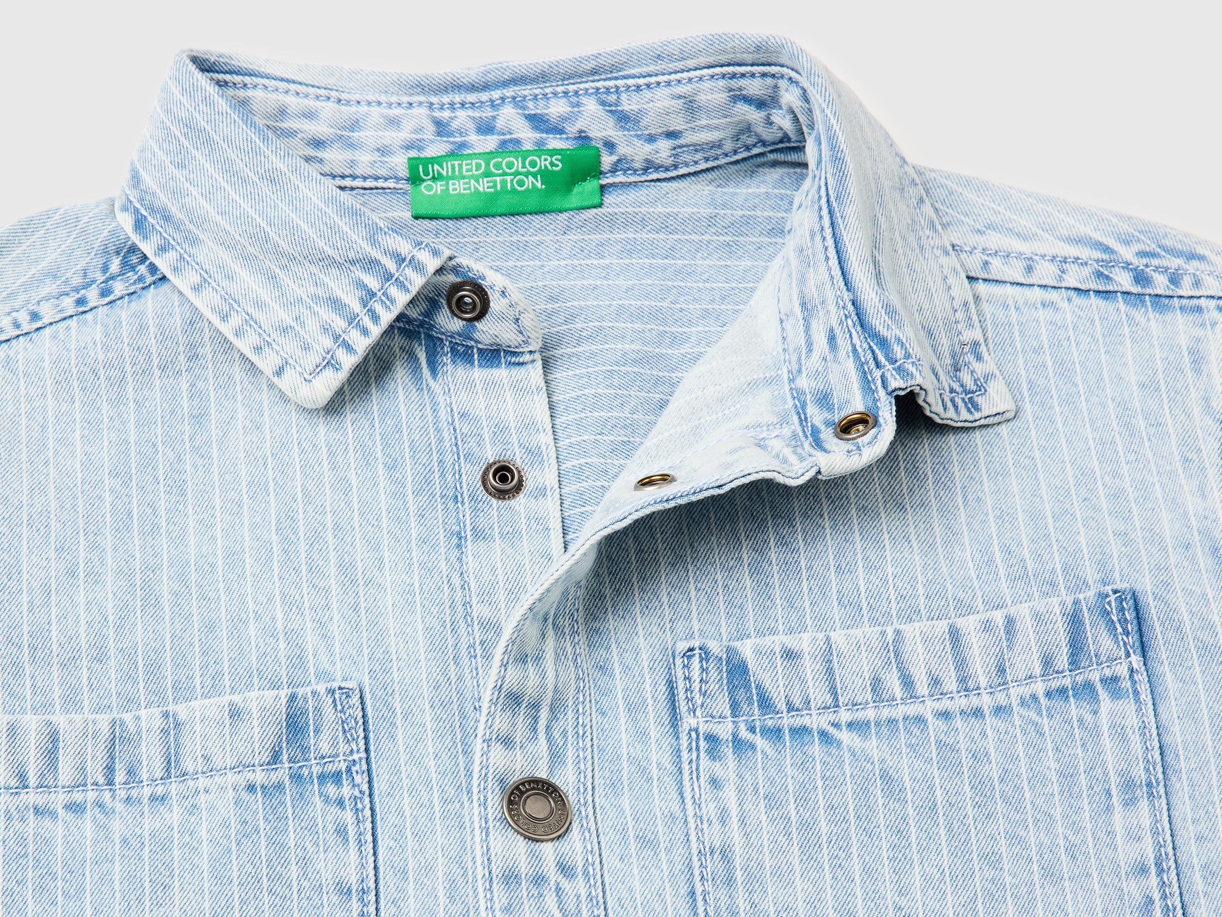 United Colors of Benetton camicia denim righe cotone tasche