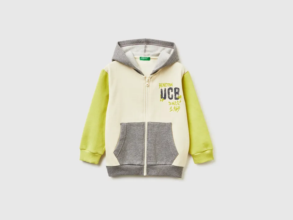 Benetton Felpa Zip con Cappuccio 104 cotone