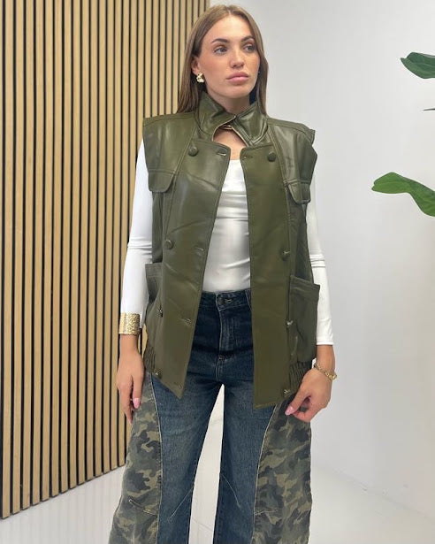 Sottosopra JETR89051 gilet ecopelle imbottito nero