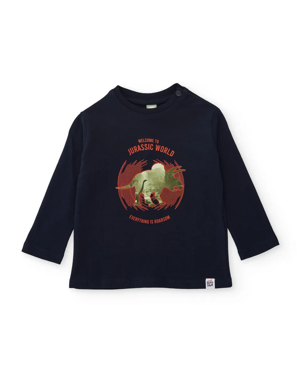 TucTuc Magliette T-shirt Bambino Blu Maniche Lunghe Dinosauro