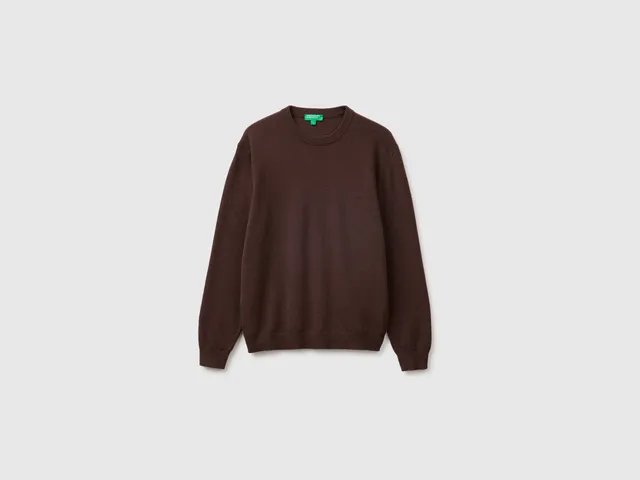 United Colors of Benetton Maglione Lana Merino Marrone Scuro