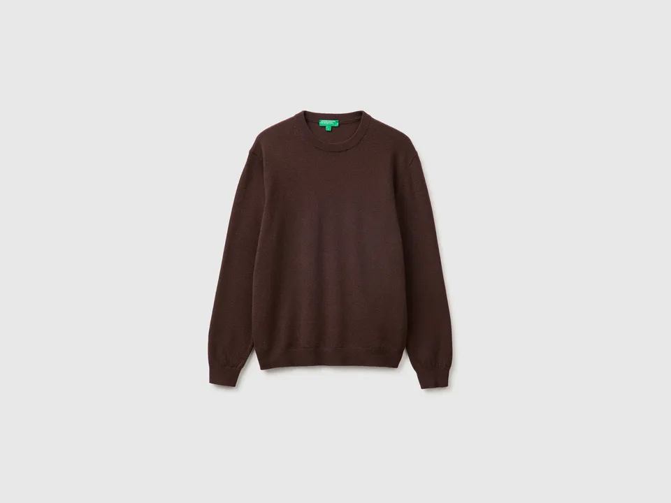 United Colors of Benetton Maglione Lana Merino Marrone Scuro