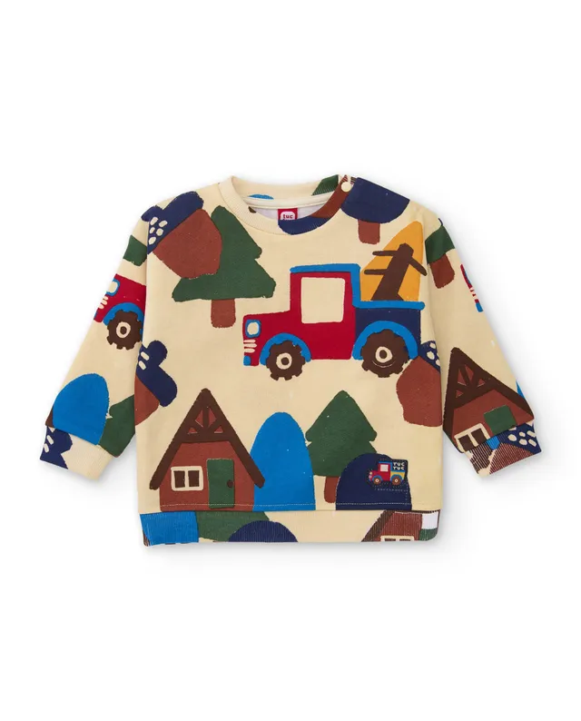 TucTuc Felpe felpa bimbo beige stampa auto girocollo