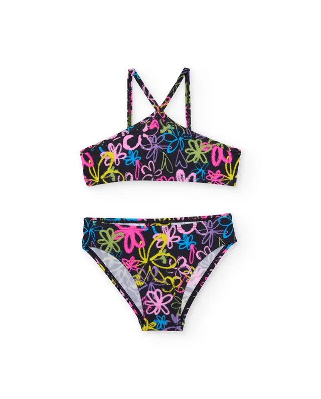 TucTuc Costumi Bikini Bambina Nero Graffiti Due Pezzi