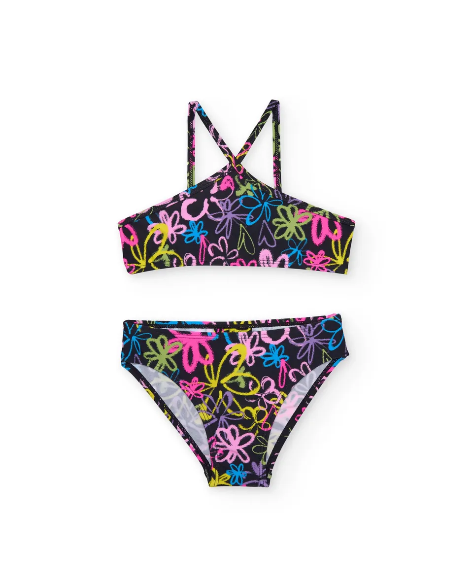 TucTuc Costumi Bikini Bambina Nero Graffiti Due Pezzi