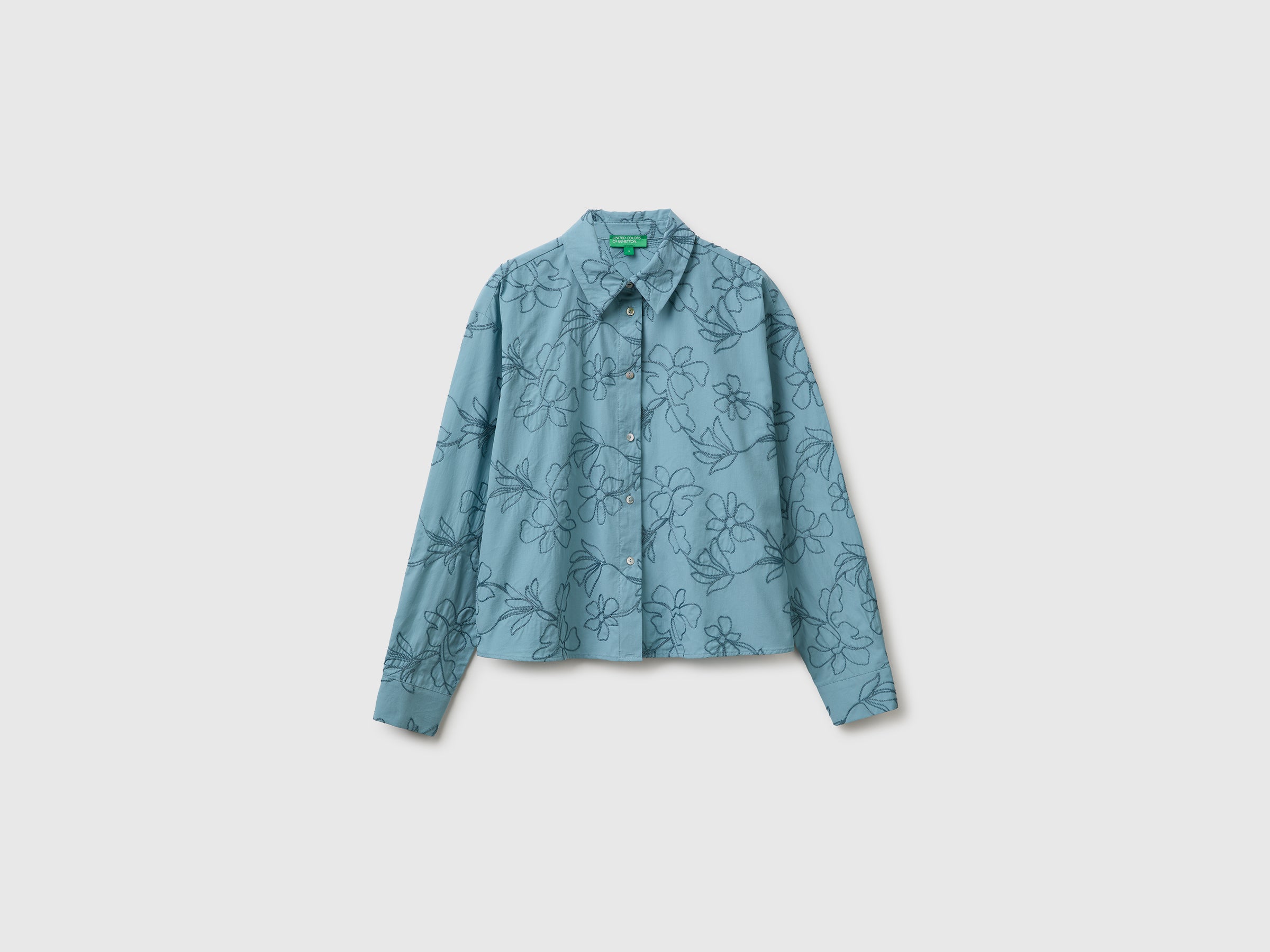 United Colors of Benetton camicia cotone ricamo floreale donna