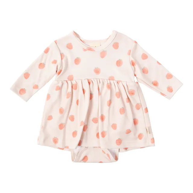 Woolly Organic Longsleeve Baby Dress body vestito fragole bio