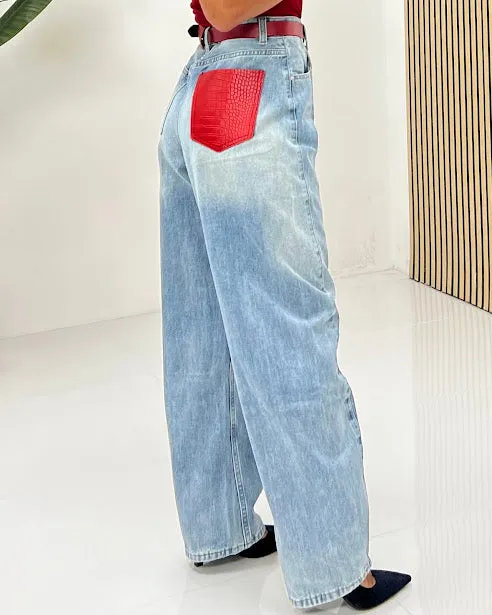 Sottosopra JEZ2731 Jeans Ecopelle Coccodrillata Marrone S