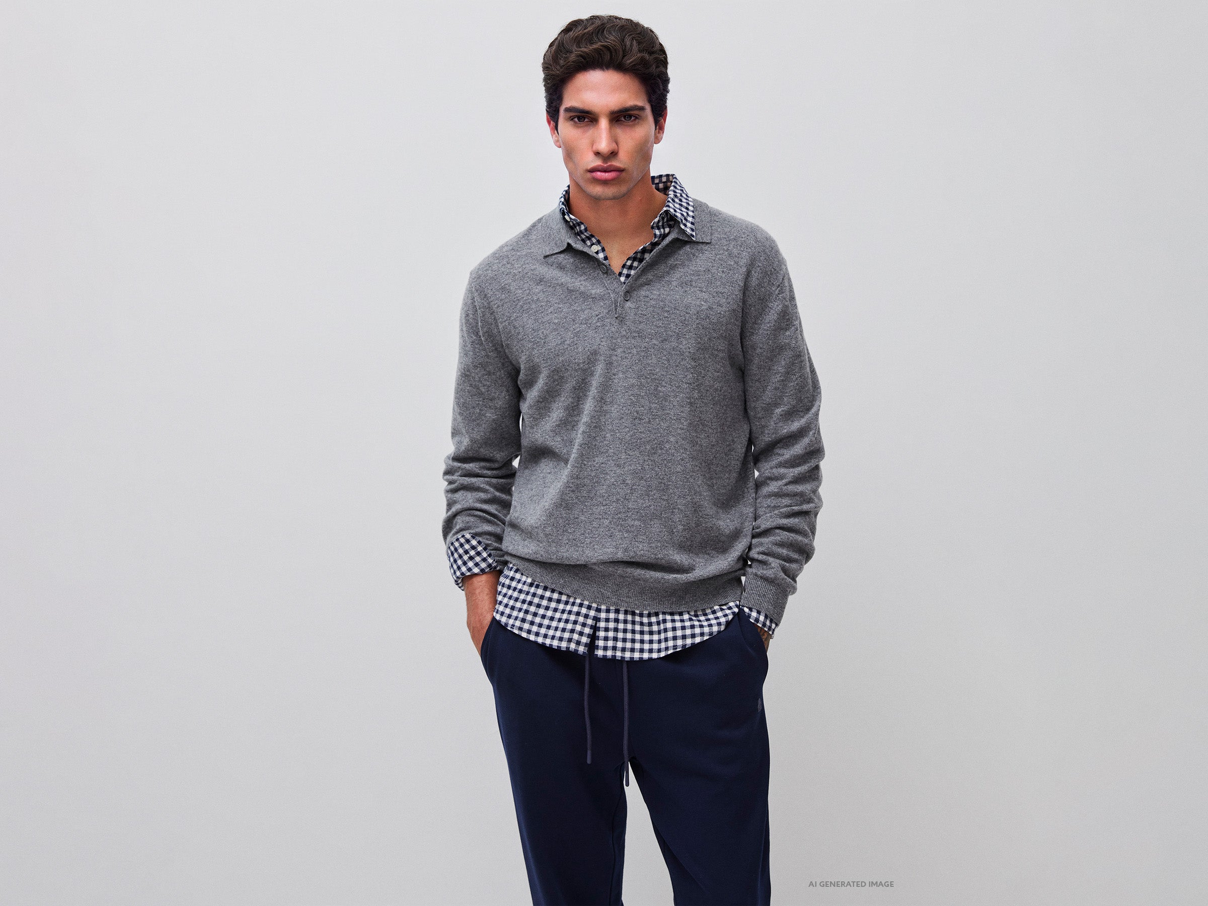 Benetton Polos polo grigio melange lana merino M