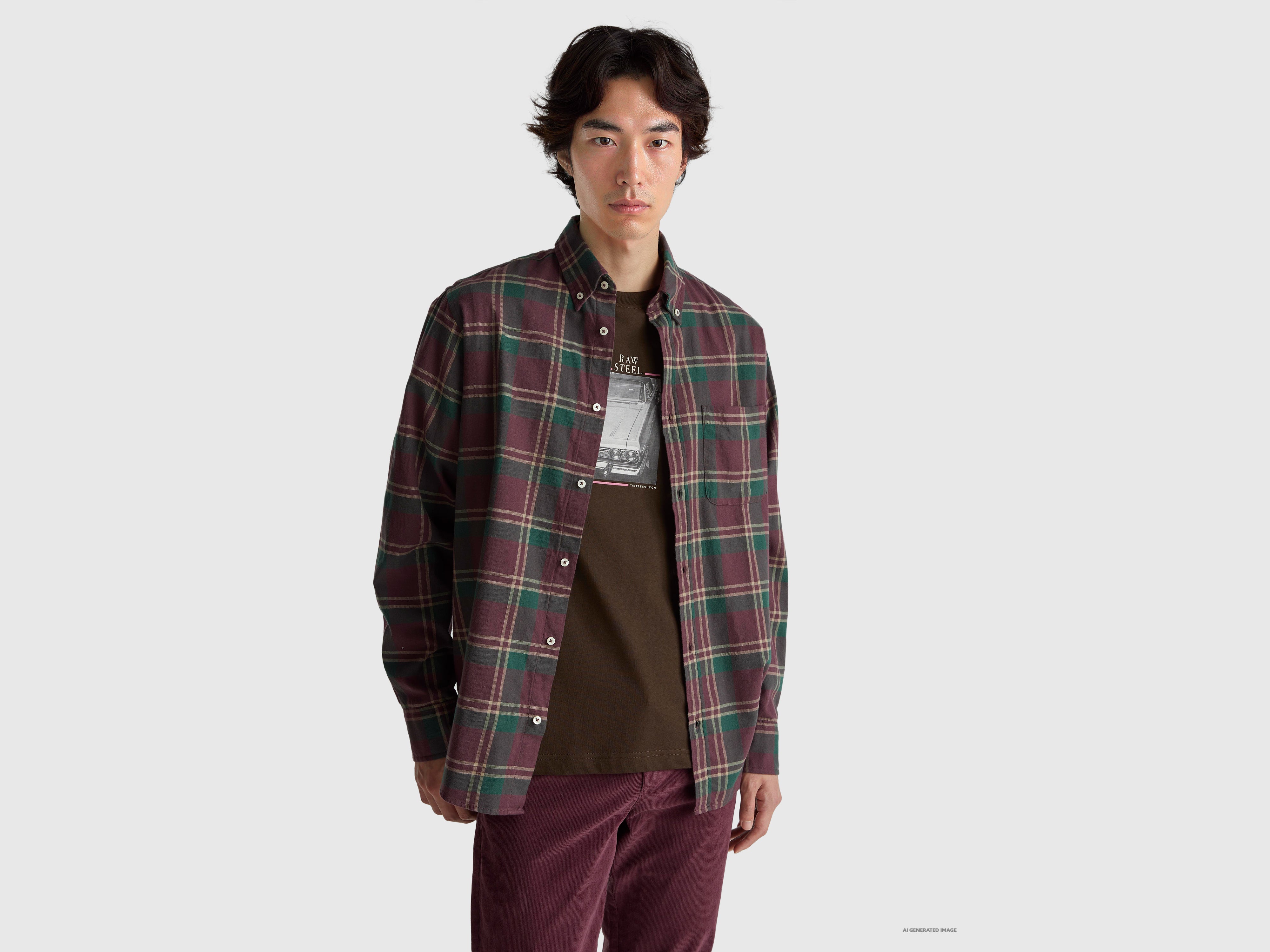 United Colors of Benetton Flannel camicia flanella quadri cotone bio M