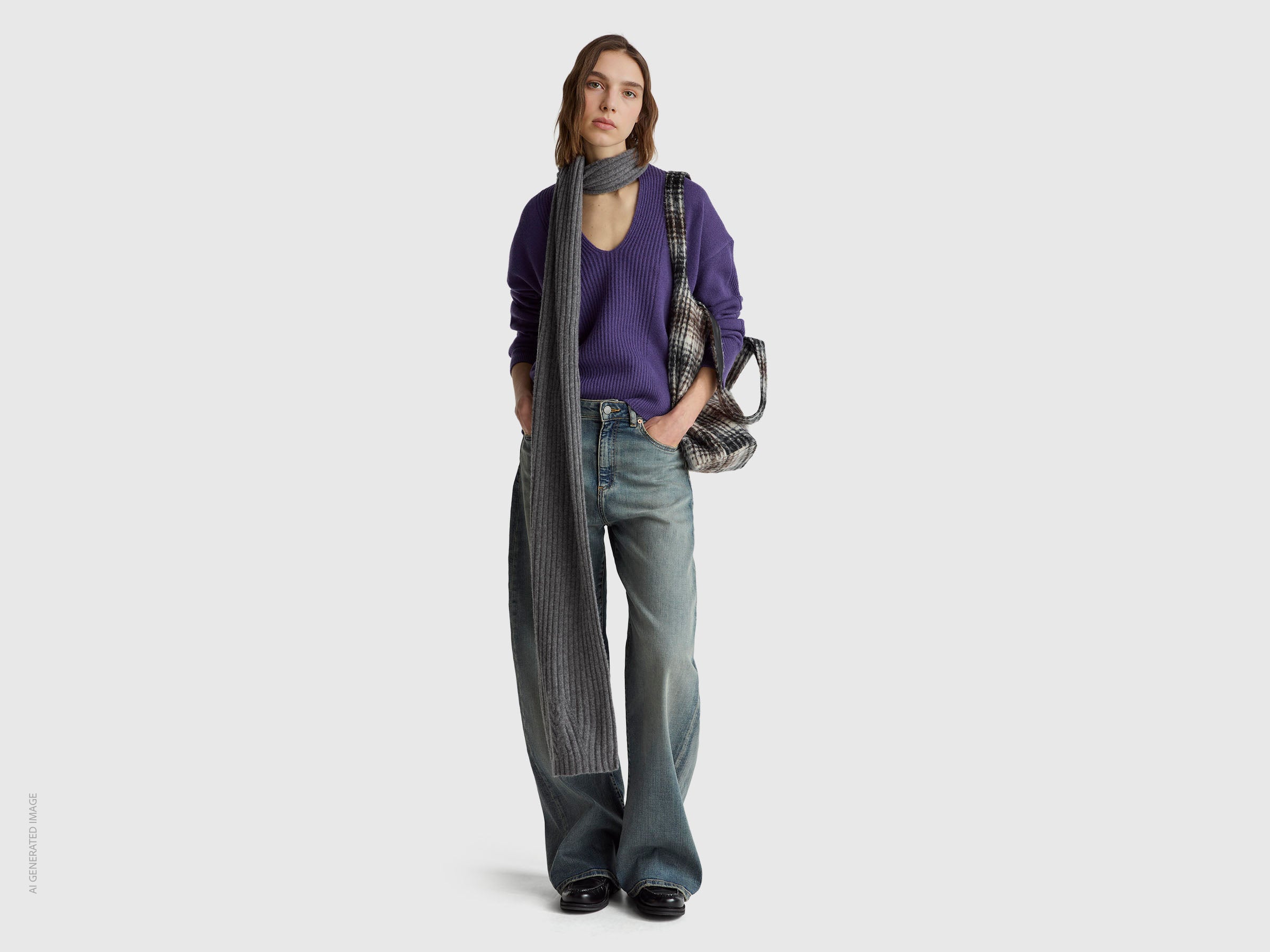 United Colors of Benetton maglione lana scollo V donna